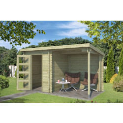 Outdoor Life Products | Tuinhuis met Overkapping Jelle 370 x 175 | Geïmpregneerd | Olijfgroen